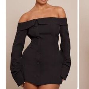 NWT PrettyLittleThing Shape Black Bardot Long Sleeve Tailored Blazer‎ Romper  10